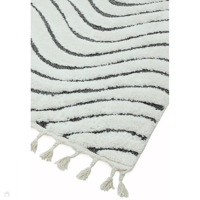 Ariana AR10 Ripple Modern Moroccan Berber Textured Hi-Low Soft Plush Boho Shaggy Cream/Grey Rug