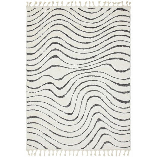 Ariana AR10 Ripple Modern Moroccan Berber Textured Hi-Low Soft Plush Boho Shaggy Cream/Grey Rug