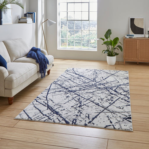 Artemis B8403A Modern Abstract Marble Metallic Shimmer Textured High-Density Soft-Touch Blue/Silver/Cream Rug