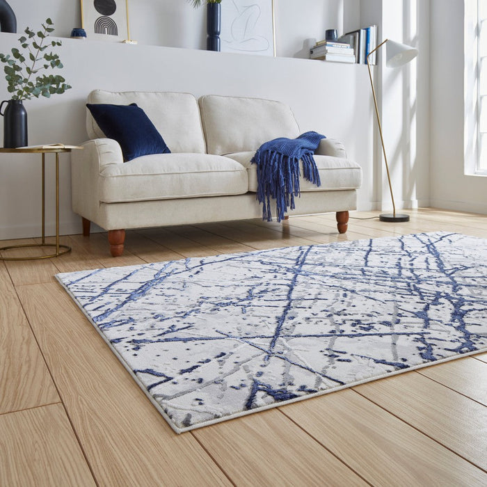 Artemis B8403A Modern Abstract Marble Metallic Shimmer Textured High-Density Soft-Touch Blue/Silver/Cream Rug