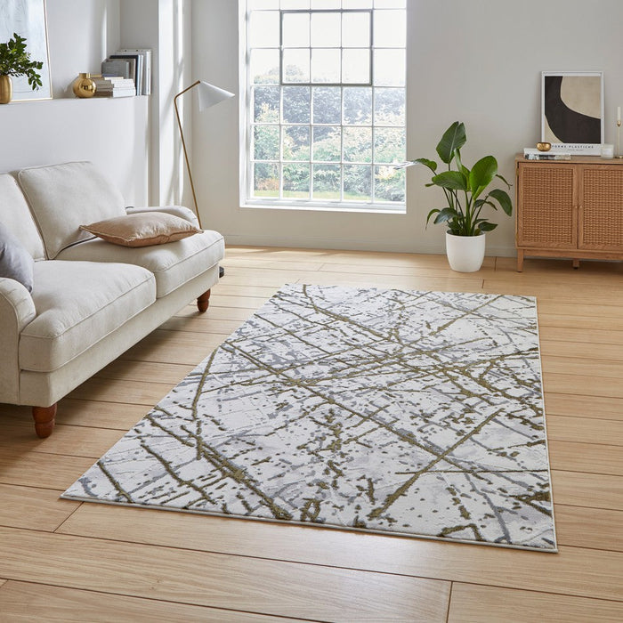 Artemis B8403A Modern Abstract Marble Metallic Shimmer Textured High-Density Soft-Touch Gold/Silver/Cream Rug