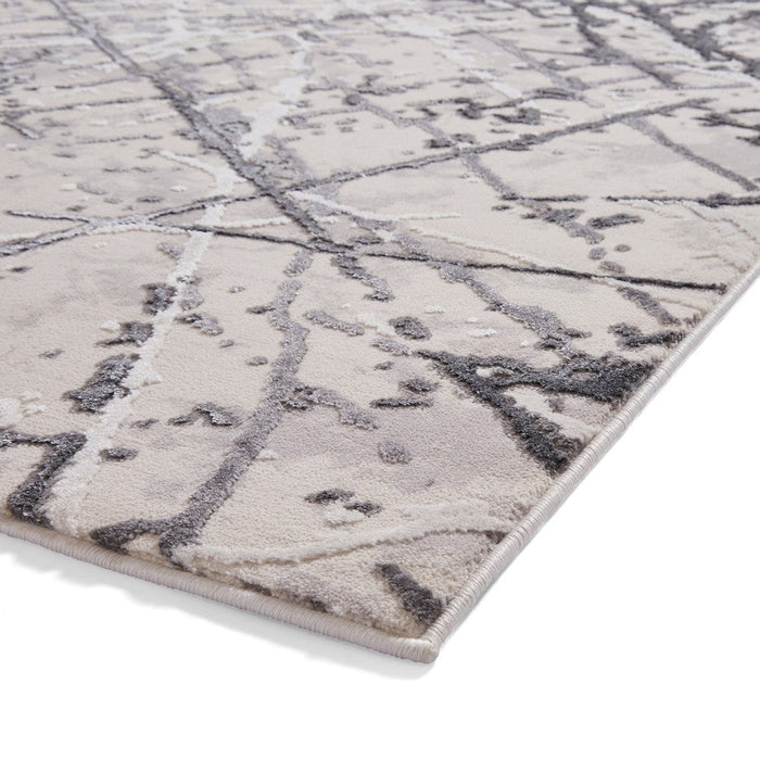 Artemis B8403A Modern Abstract Marble Metallic Shimmer Textured High-Density Soft-Touch Silver/Grey/Cream Rug