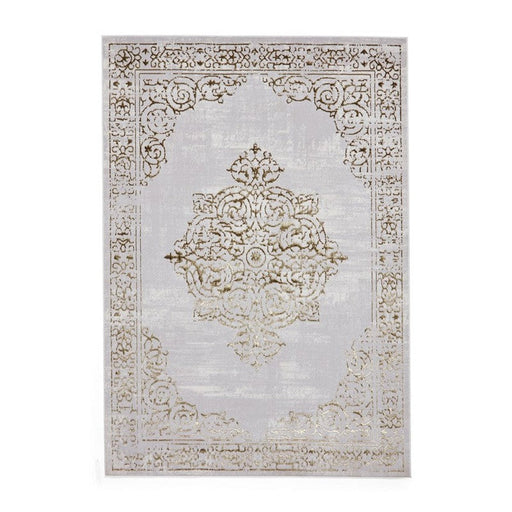 Artemis B9076A Traditional Medallion Border Distressed Metallic Shimmer Textured High-Density Soft-Touch Gold/Silver/Cream Rug