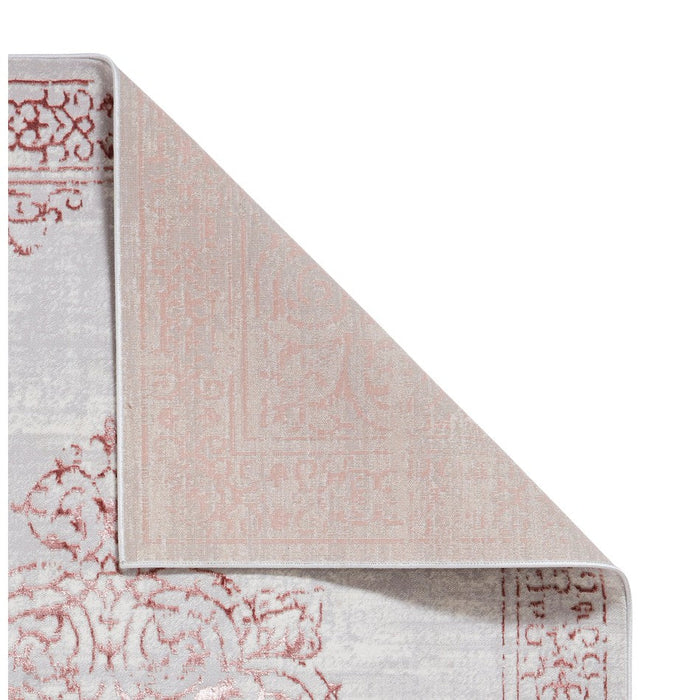 Artemis B9076A Traditional Medallion Border Distressed Metallic Shimmer Textured High-Density Soft-Touch Rose Pink/Silver/Cream Rug