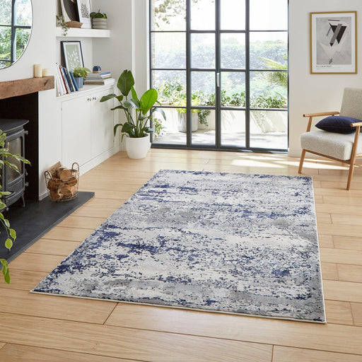 Artemis B9289A Modern Abstract Marbled Metallic Shimmer Textured High-Density Soft-Touch Blue/Grey/Cream Rug