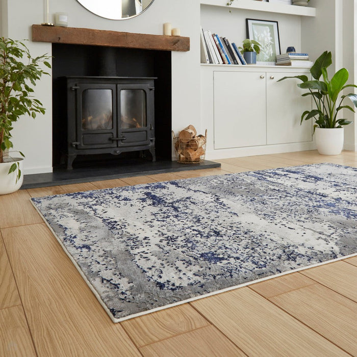 Artemis B9289A Modern Abstract Marbled Metallic Shimmer Textured High-Density Soft-Touch Blue/Grey/Cream Rug