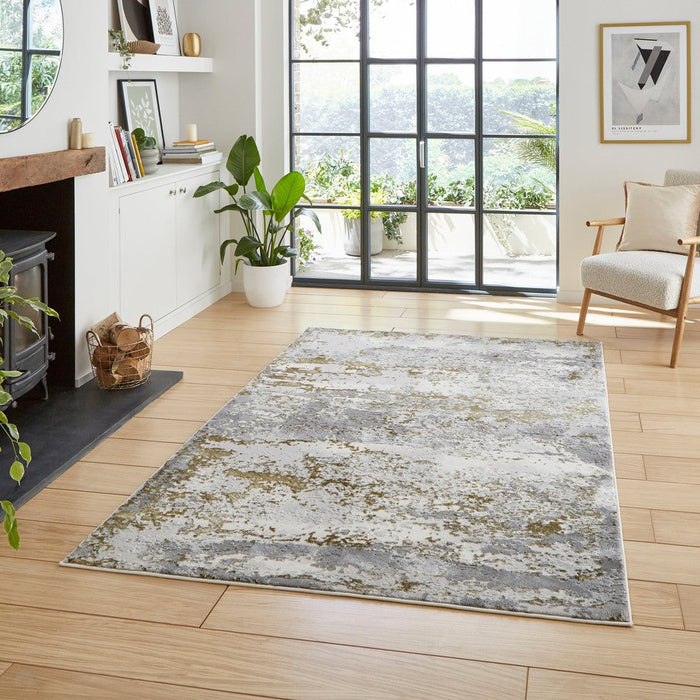 Artemis B9289A Modern Abstract Marbled Metallic Shimmer Textured High-Density Soft-Touch Gold/Grey/Cream Rug