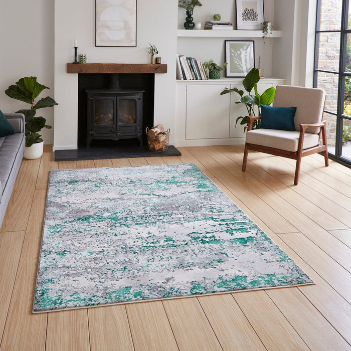 Artemis B9289A Modern Abstract Marbled Metallic Shimmer Textured High-Density Soft-Touch Green/Grey/Cream Rug