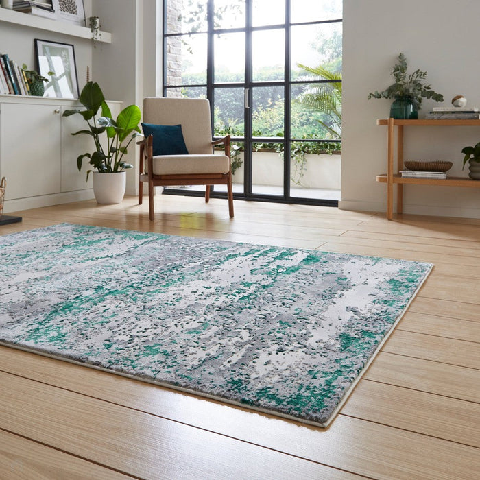 Artemis B9289A Modern Abstract Marbled Metallic Shimmer Textured High-Density Soft-Touch Green/Grey/Cream Rug