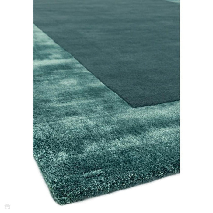 Ascot Modern Plain Hand-Woven Wool Centred Loop Pile Metallic Shimmer Wide Edged Viscose Border Aqua Blue Rug