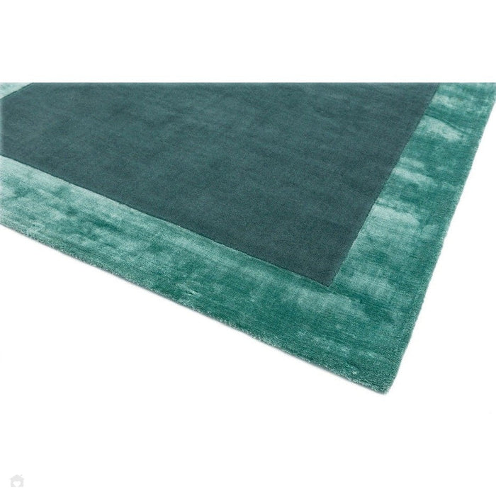 Ascot Modern Plain Hand-Woven Wool Centred Loop Pile Metallic Shimmer Wide Edged Viscose Border Aqua Blue Rug