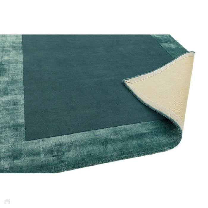 Ascot Modern Plain Hand-Woven Wool Centred Loop Pile Metallic Shimmer Wide Edged Viscose Border Aqua Blue Rug