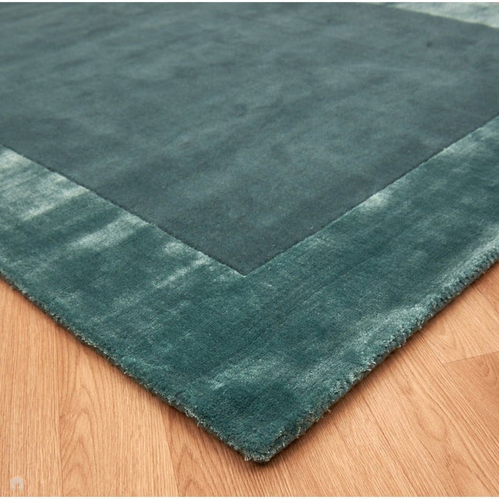 Ascot Modern Plain Hand-Woven Wool Centred Loop Pile Metallic Shimmer Wide Edged Viscose Border Aqua Blue Rug