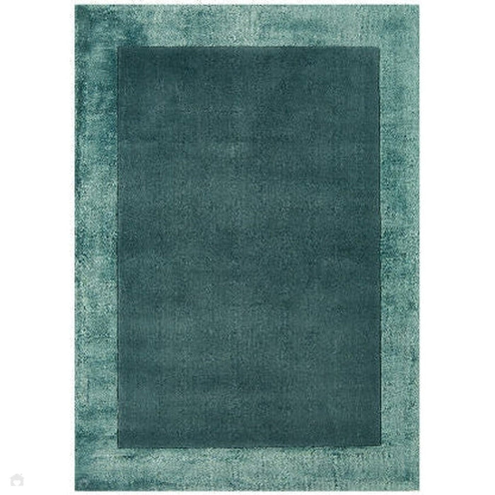 Ascot Modern Plain Hand-Woven Wool Centred Loop Pile Metallic Shimmer Wide Edged Viscose Border Aqua Blue Rug