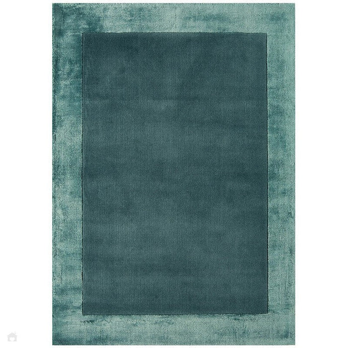 Ascot Modern Plain Hand-Woven Wool Centred Loop Pile Metallic Shimmer Wide Edged Viscose Border Aqua Blue Rug