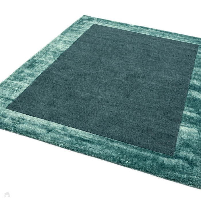 Ascot Modern Plain Hand-Woven Wool Centred Loop Pile Metallic Shimmer Wide Edged Viscose Border Aqua Blue Rug