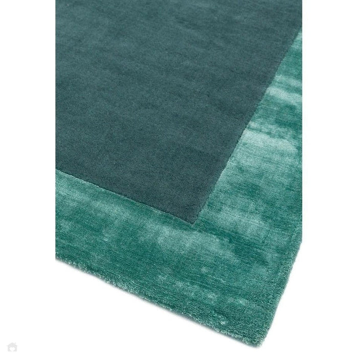 Ascot Modern Plain Hand-Woven Wool Centred Loop Pile Metallic Shimmer Wide Edged Viscose Border Aqua Blue Rug