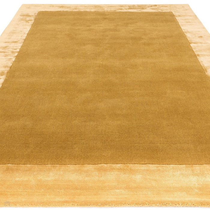 Ascot Modern Plain Hand-Woven Wool Centred Loop Pile Metallic Shimmer Wide Viscose Border Gold Rug