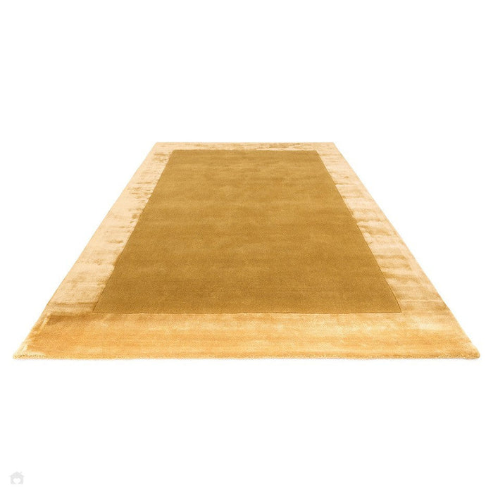 Ascot Modern Plain Hand-Woven Wool Centred Loop Pile Metallic Shimmer Wide Viscose Border Gold Rug