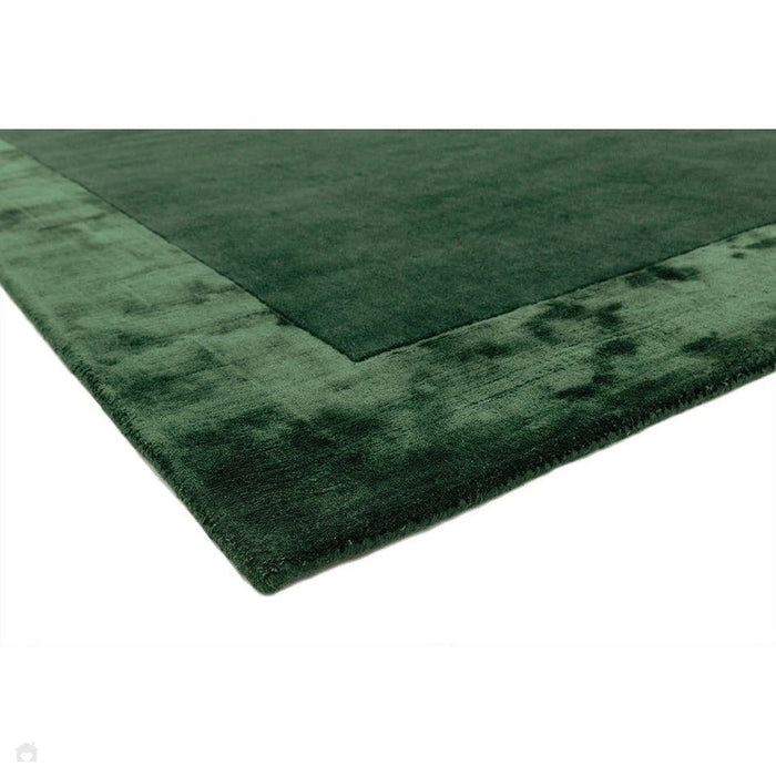 Ascot Modern Plain Hand-Woven Wool Centred Loop Pile Metallic Shimmer Wide Viscose Border Green Rug