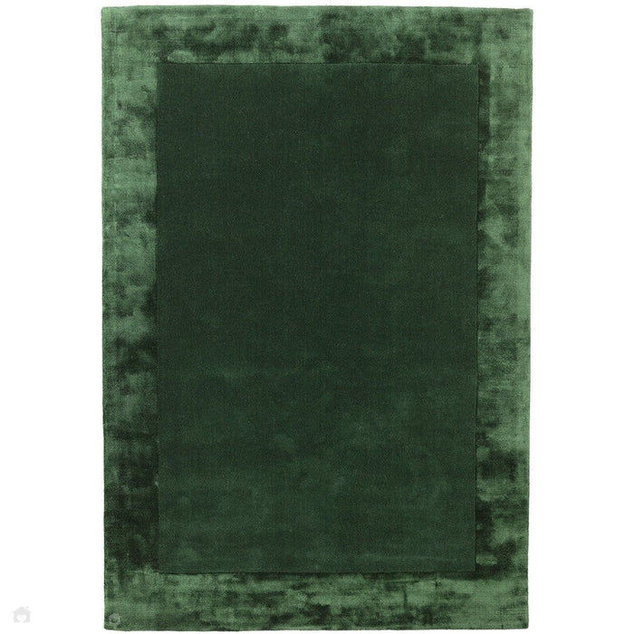 Ascot Modern Plain Hand-Woven Wool Centred Loop Pile Metallic Shimmer Wide Viscose Border Green Rug