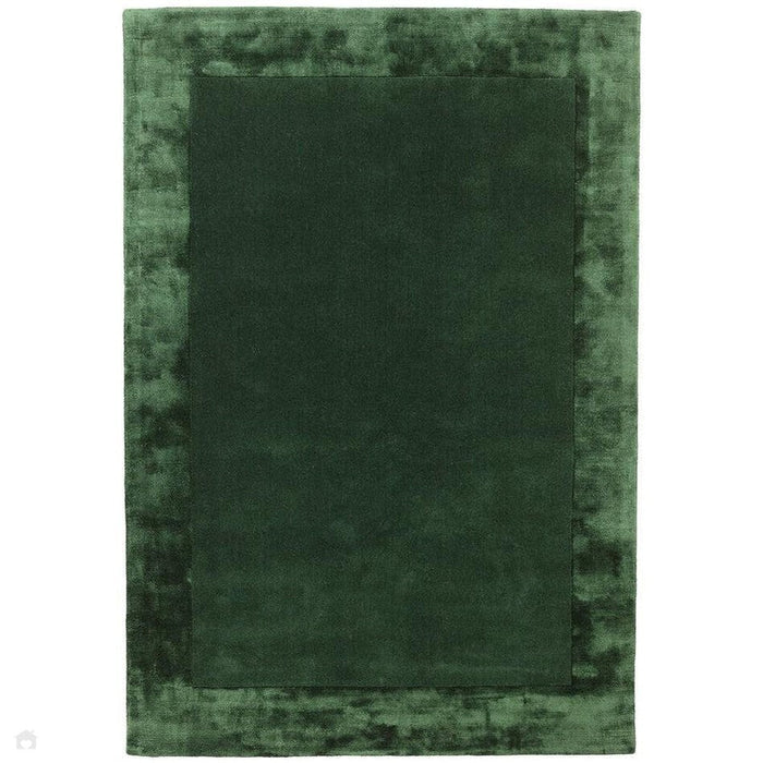 Ascot Modern Plain Hand-Woven Wool Centred Loop Pile Metallic Shimmer Wide Viscose Border Green Rug