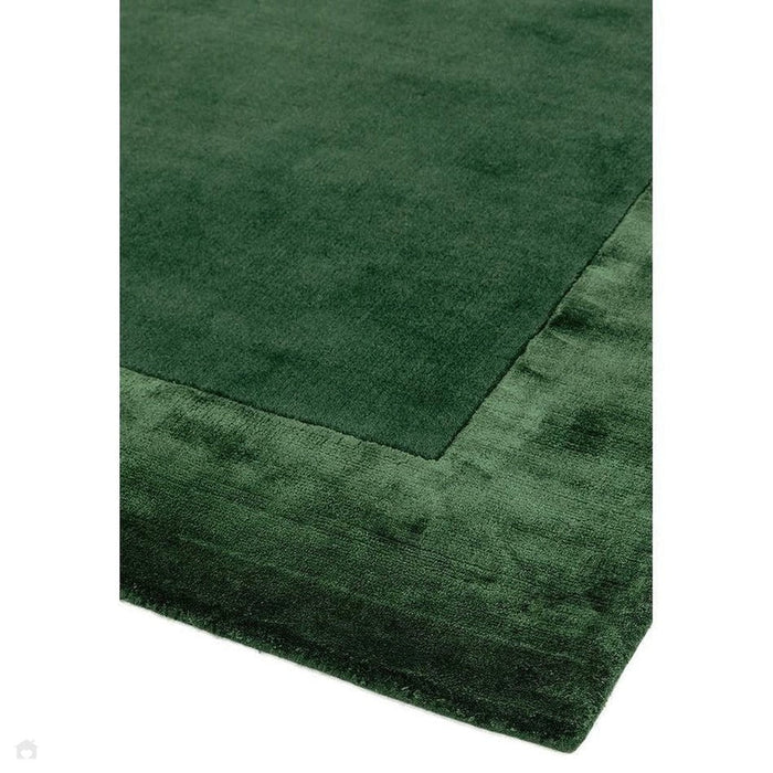 Ascot Modern Plain Hand-Woven Wool Centred Loop Pile Metallic Shimmer Wide Viscose Border Green Rug