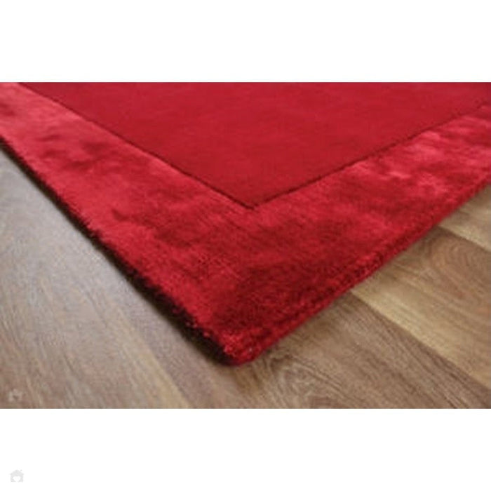 Ascot Modern Plain Hand-Woven Wool Centred Loop Pile Metallic Shimmer Wide Viscose Border Red Rug