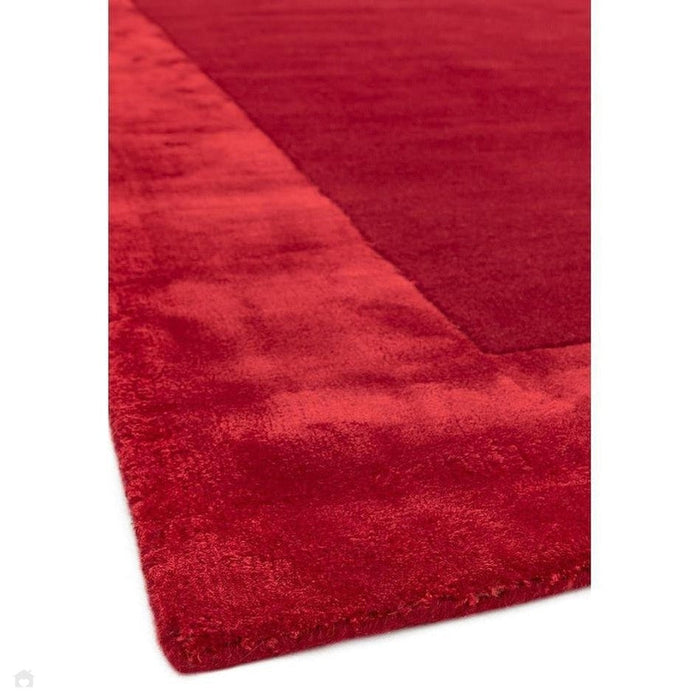 Ascot Modern Plain Hand-Woven Wool Centred Loop Pile Metallic Shimmer Wide Viscose Border Red Rug