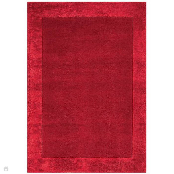 Ascot Modern Plain Hand-Woven Wool Centred Loop Pile Metallic Shimmer Wide Viscose Border Red Rug