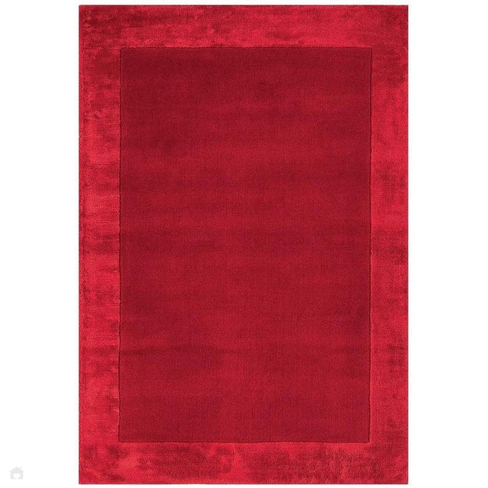 Ascot Modern Plain Hand-Woven Wool Centred Loop Pile Metallic Shimmer Wide Viscose Border Red Rug