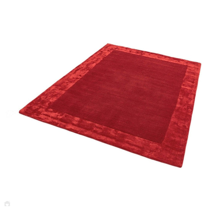 Ascot Modern Plain Hand-Woven Wool Centred Loop Pile Metallic Shimmer Wide Viscose Border Red Rug