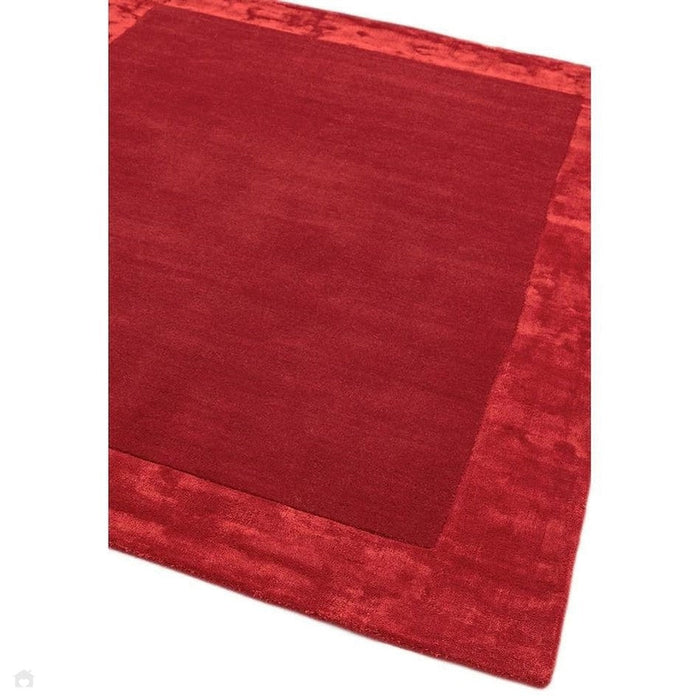 Ascot Modern Plain Hand-Woven Wool Centred Loop Pile Metallic Shimmer Wide Viscose Border Red Rug