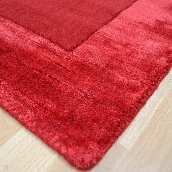 Ascot Modern Plain Hand-Woven Wool Centred Loop Pile Metallic Shimmer Wide Viscose Border Red Rug