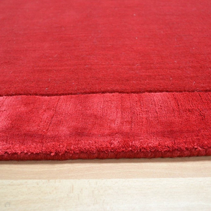 Ascot Modern Plain Hand-Woven Wool Centred Loop Pile Metallic Shimmer Wide Viscose Border Red Rug