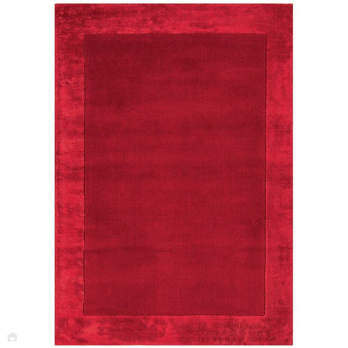 Ascot Modern Plain Hand-Woven Wool Centred Loop Pile Metallic Shimmer Wide Viscose Border Red Rug