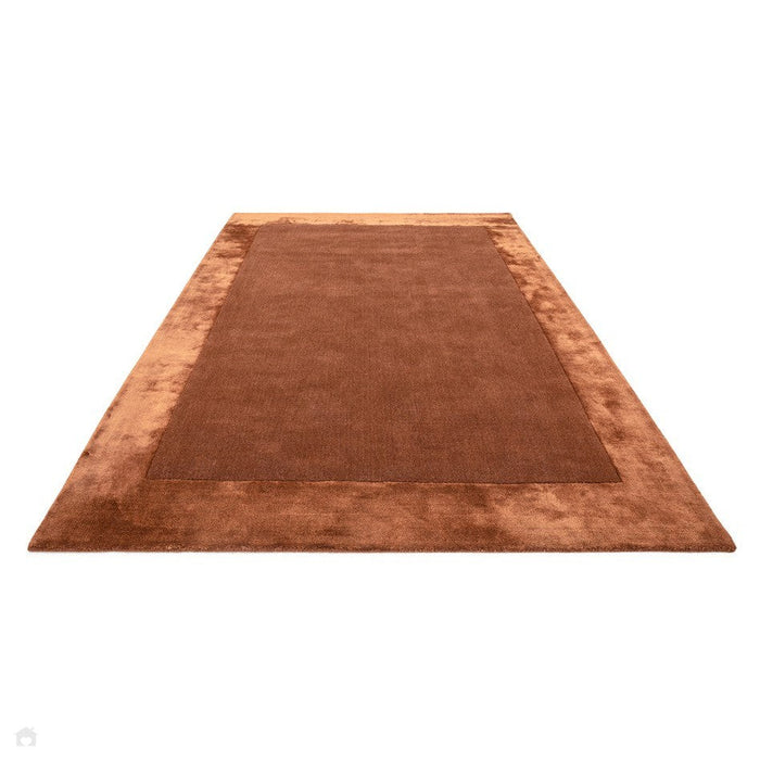 Ascot Modern Plain Hand-Woven Wool Centred Loop Pile Metallic Shimmer Wide Viscose Border Rust Rug