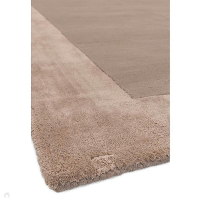 Ascot Modern Plain Hand-Woven Wool Centred Loop Pile Metallic Shimmer Wide Viscose Border Sand Rug