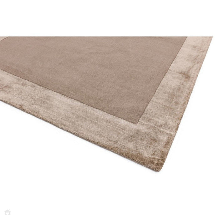 Ascot Modern Plain Hand-Woven Wool Centred Loop Pile Metallic Shimmer Wide Viscose Border Sand Rug