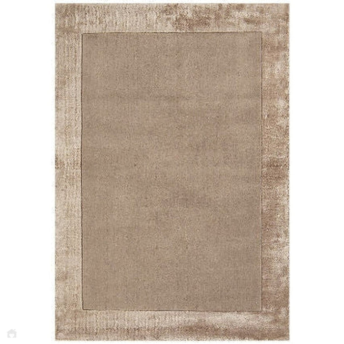 Ascot Modern Plain Hand-Woven Wool Centred Loop Pile Metallic Shimmer Wide Viscose Border Sand Rug