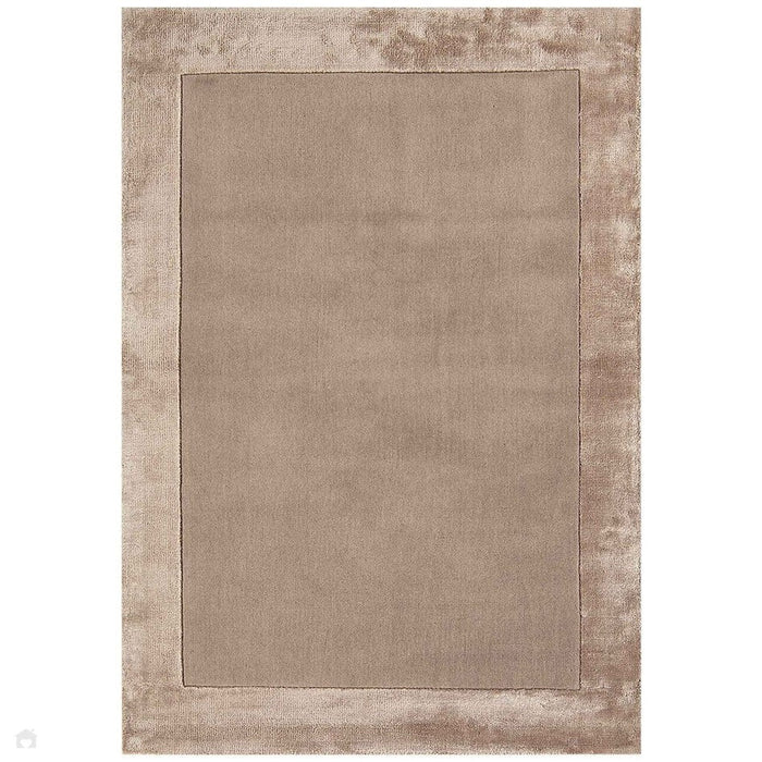 Ascot Modern Plain Hand-Woven Wool Centred Loop Pile Metallic Shimmer Wide Viscose Border Sand Rug