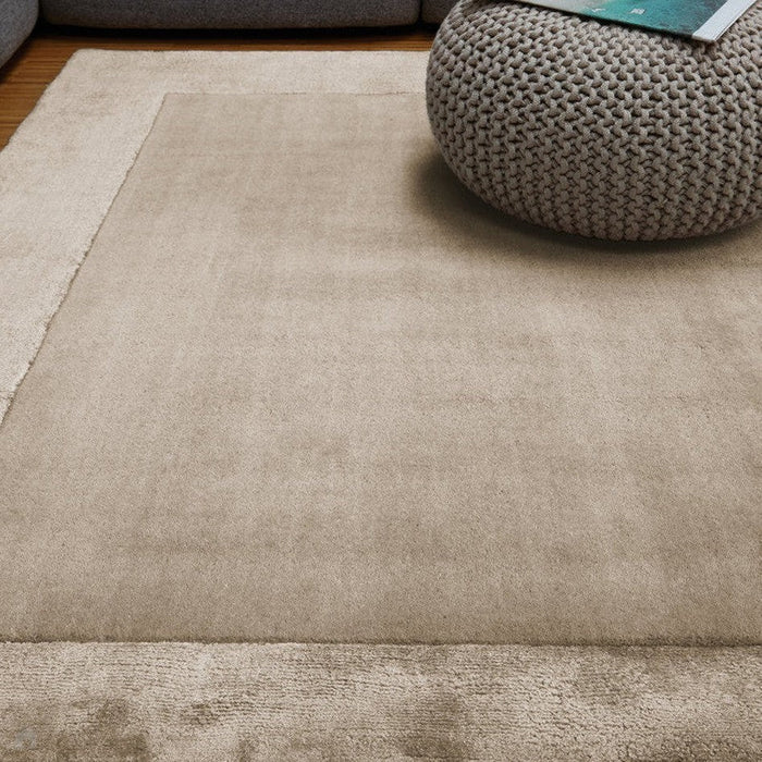 Ascot Modern Plain Hand-Woven Wool Centred Loop Pile Metallic Shimmer Wide Viscose Border Sand Rug