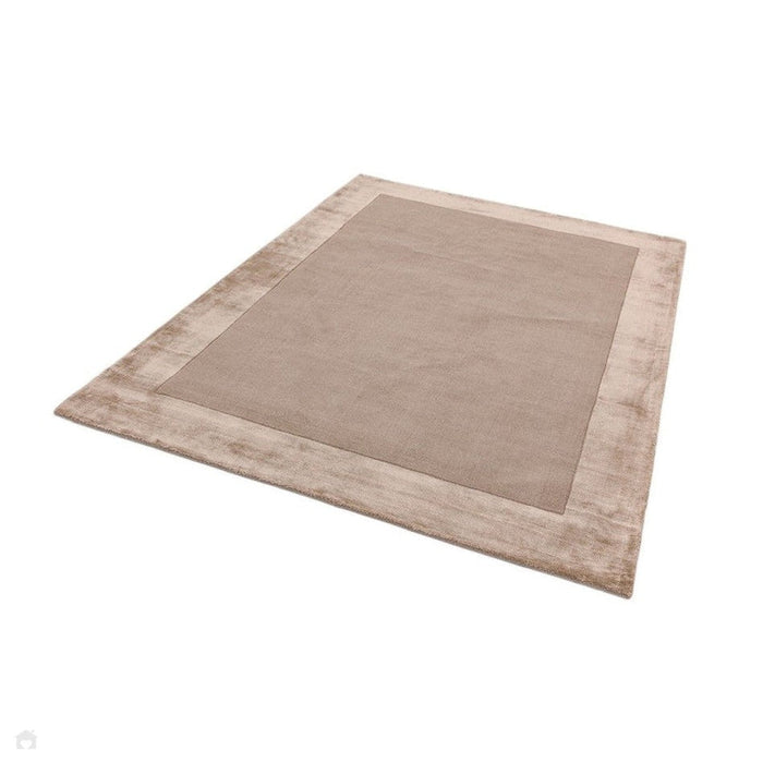 Ascot Modern Plain Hand-Woven Wool Centred Loop Pile Metallic Shimmer Wide Viscose Border Sand Rug