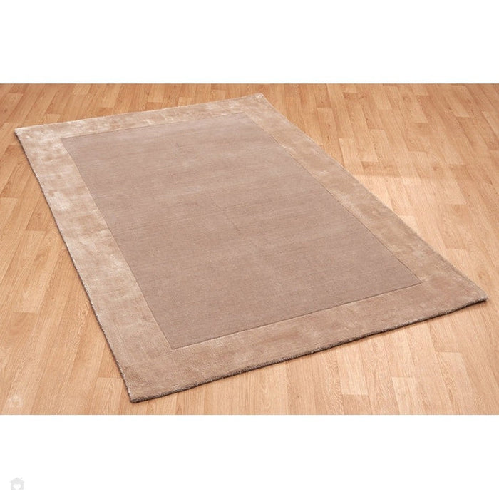 Ascot Modern Plain Hand-Woven Wool Centred Loop Pile Metallic Shimmer Wide Viscose Border Sand Rug