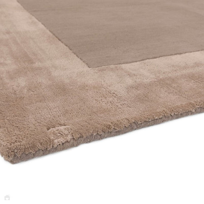 Ascot Modern Plain Hand-Woven Wool Centred Loop Pile Metallic Shimmer Wide Viscose Border Sand Rug