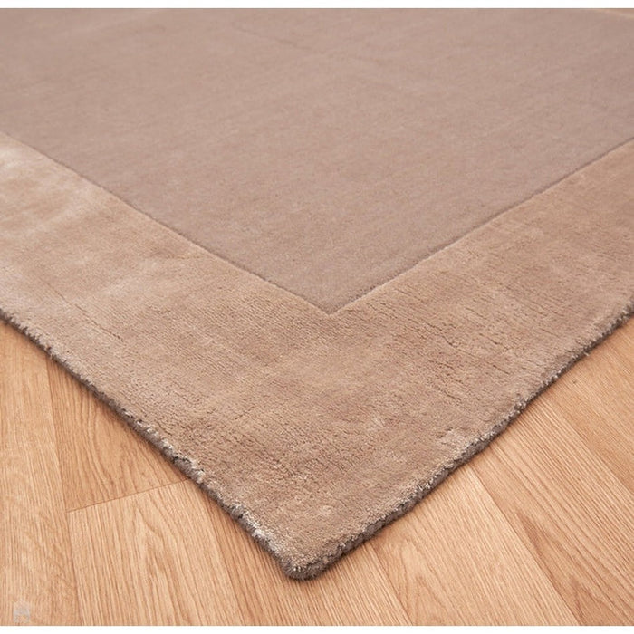 Ascot Modern Plain Hand-Woven Wool Centred Loop Pile Metallic Shimmer Wide Viscose Border Sand Rug