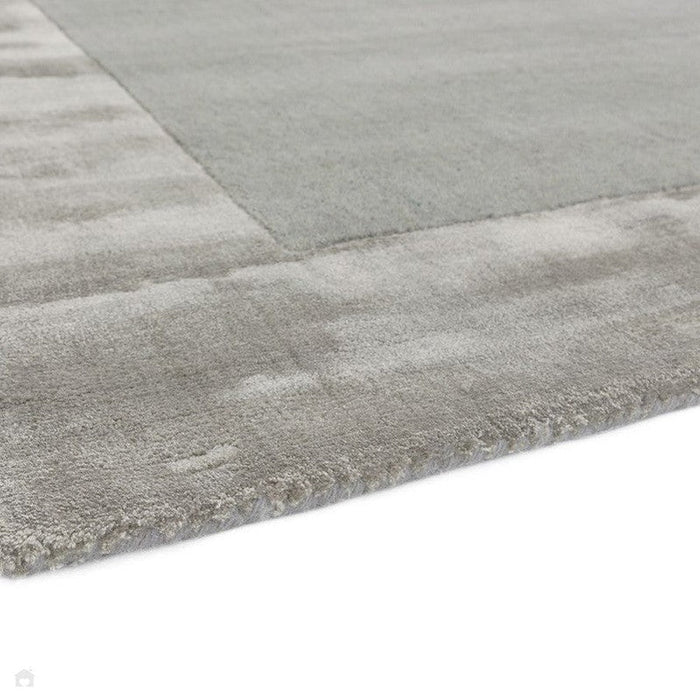 Ascot Modern Plain Hand-Woven Wool Centred Loop Pile Metallic Shimmer Wide Viscose Border Silver Rug