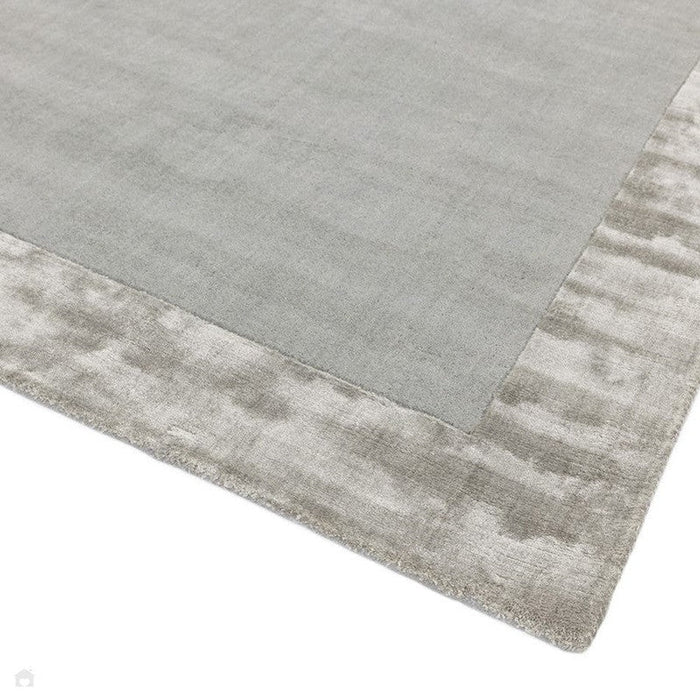 Ascot Modern Plain Hand-Woven Wool Centred Loop Pile Metallic Shimmer Wide Viscose Border Silver Rug