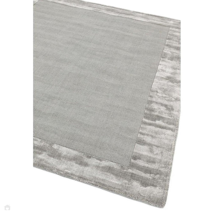 Ascot Modern Plain Hand-Woven Wool Centred Loop Pile Metallic Shimmer Wide Viscose Border Silver Rug