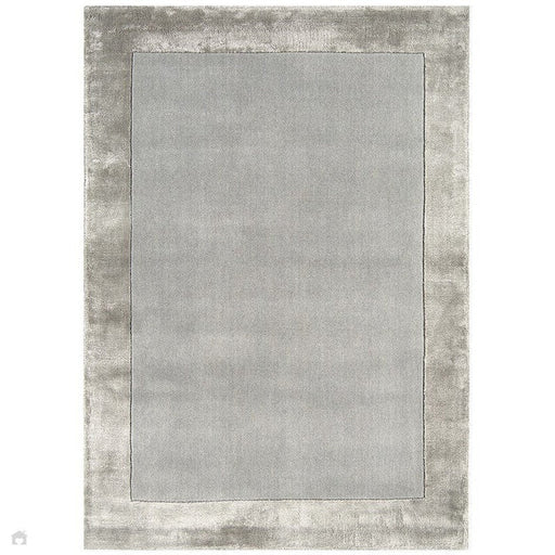 Ascot Modern Plain Hand-Woven Wool Centred Loop Pile Metallic Shimmer Wide Viscose Border Silver Rug 160 x 230 cm